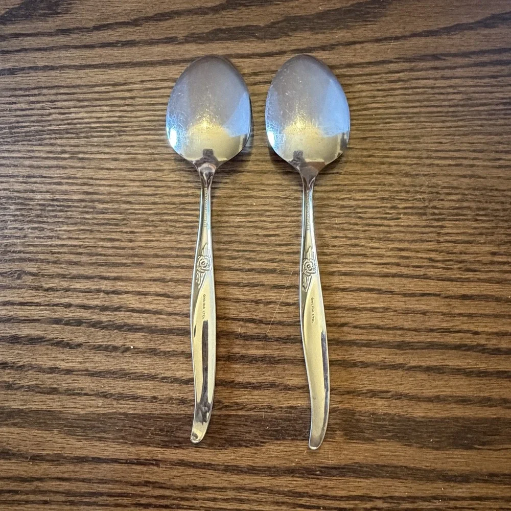 Oneida WM A Rogers La Rose Tablespoon Serving Spoon Stainless Steel Set of 2